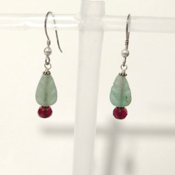 925 Sterling Silver Aventurine Red Agate Dangle Drop Earrings Hook Jewelry Lot - Picture 1 of 6